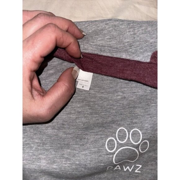 Pawz Shirt Women's Small White Paw Print Long Sleeve Stripe Animal Raglan - Picture 4 of 4